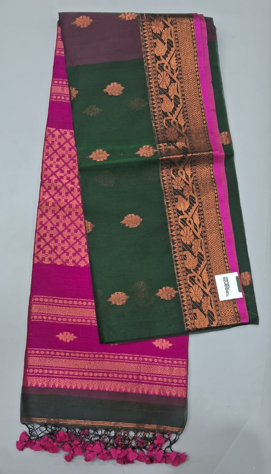 Bottle Green Muslin Saree
