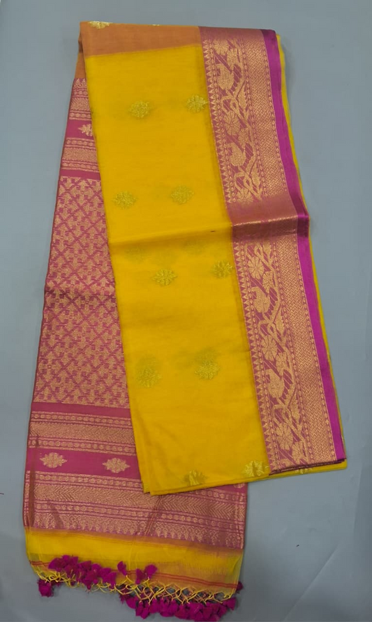 Mango Yellow Muslin Saree 