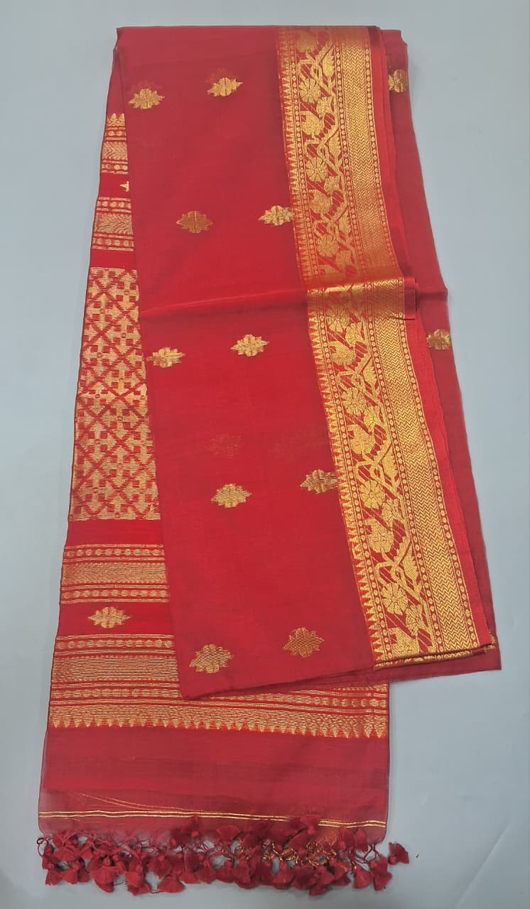 Fire Red Muslin Saree
