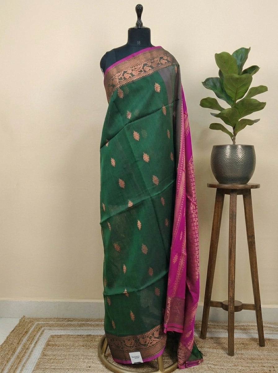 Bottle Green Muslin Saree 