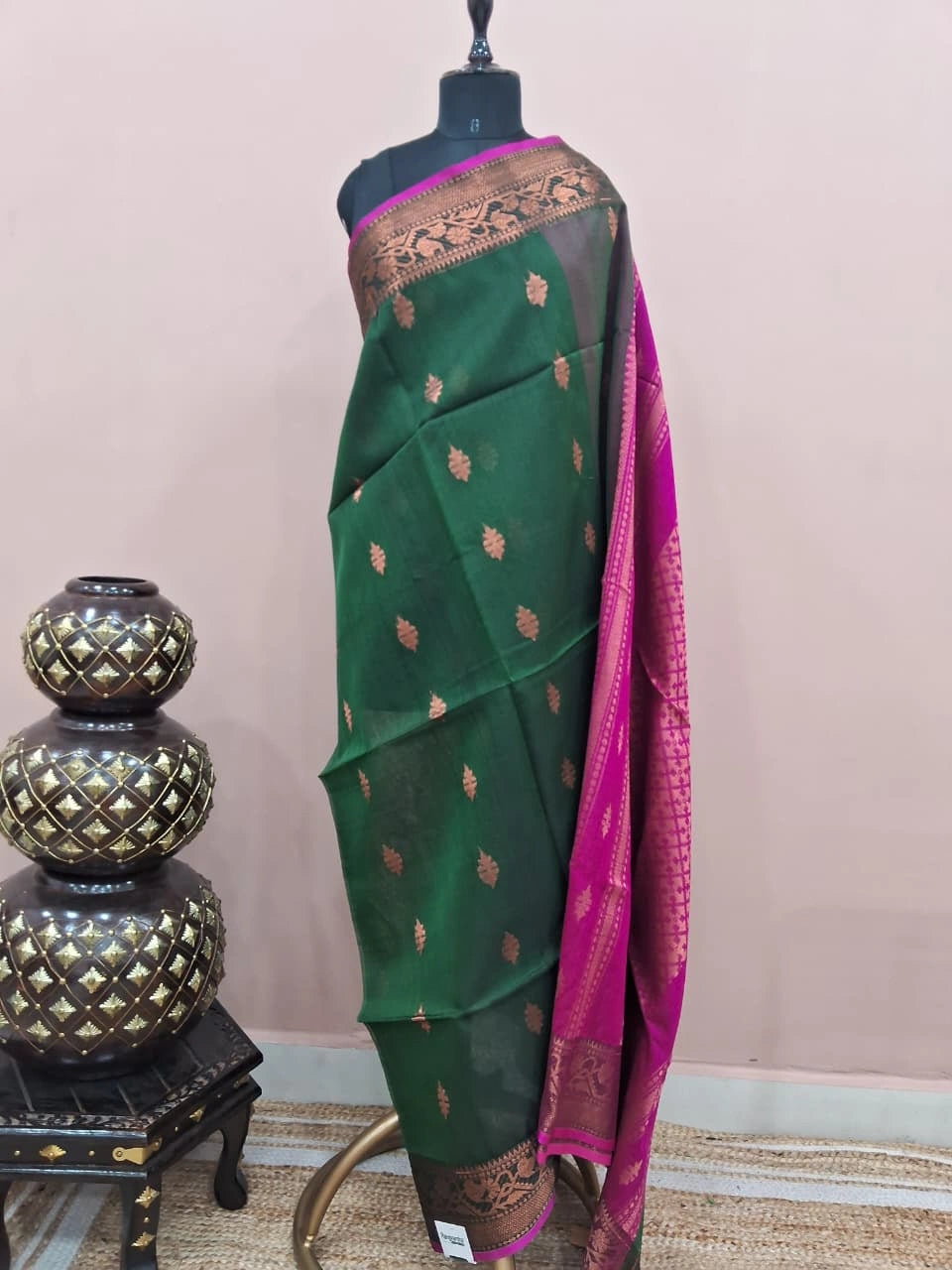 Bottle Green Muslin Saree 