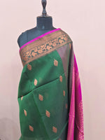 Bottle Green Muslin Saree 1
