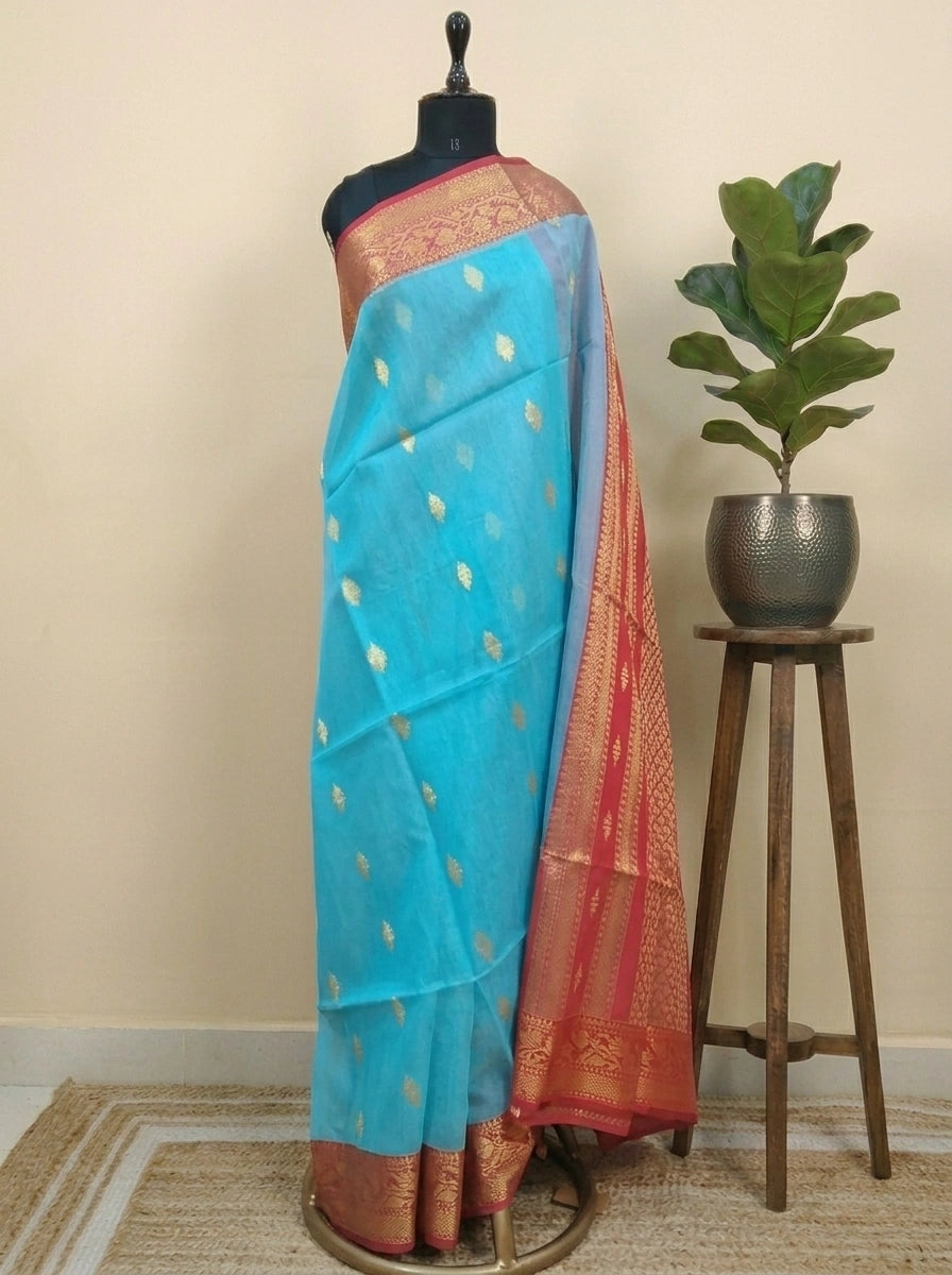 Sky Blue Muslin Saree 