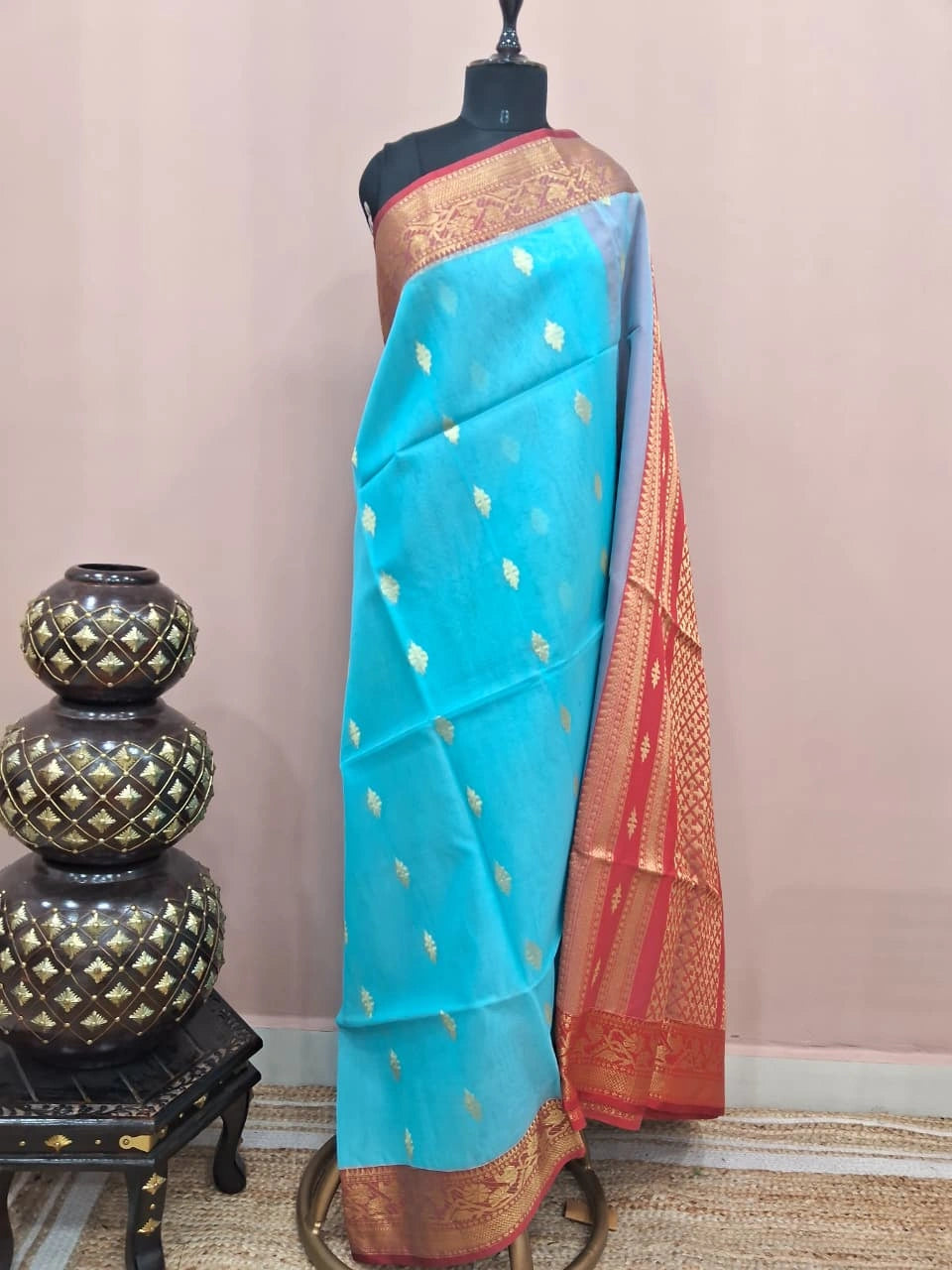 Sky Blue Muslin Saree 
