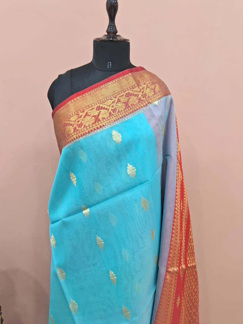 Sky Blue Muslin Saree 1