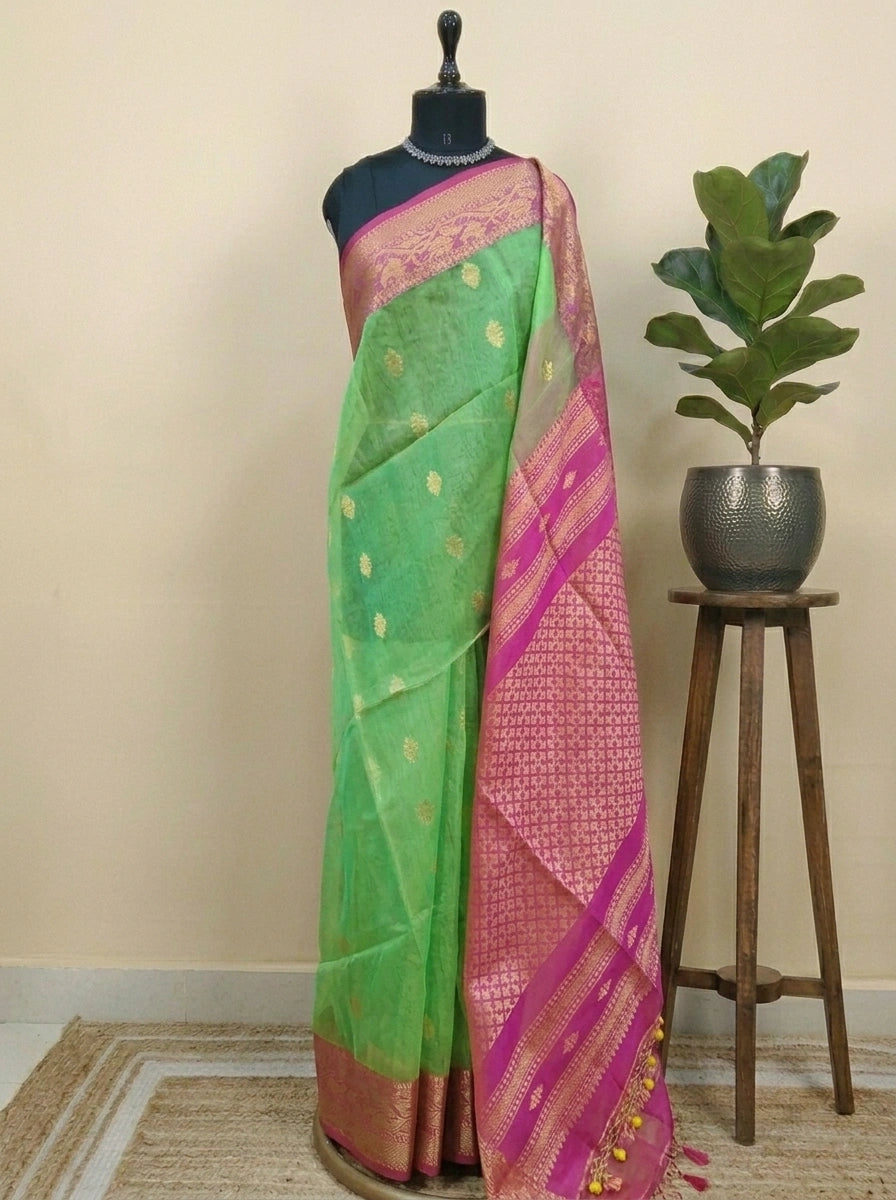 Green muslin saree