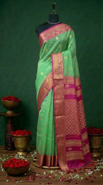 Green muslin saree