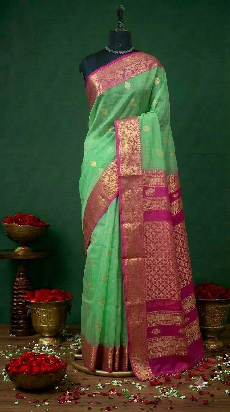 Green muslin saree
