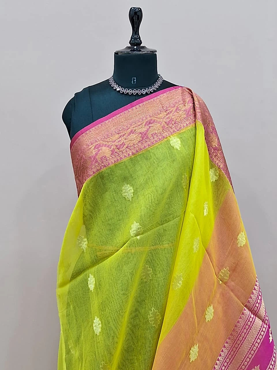 Yellow muslin saree 1