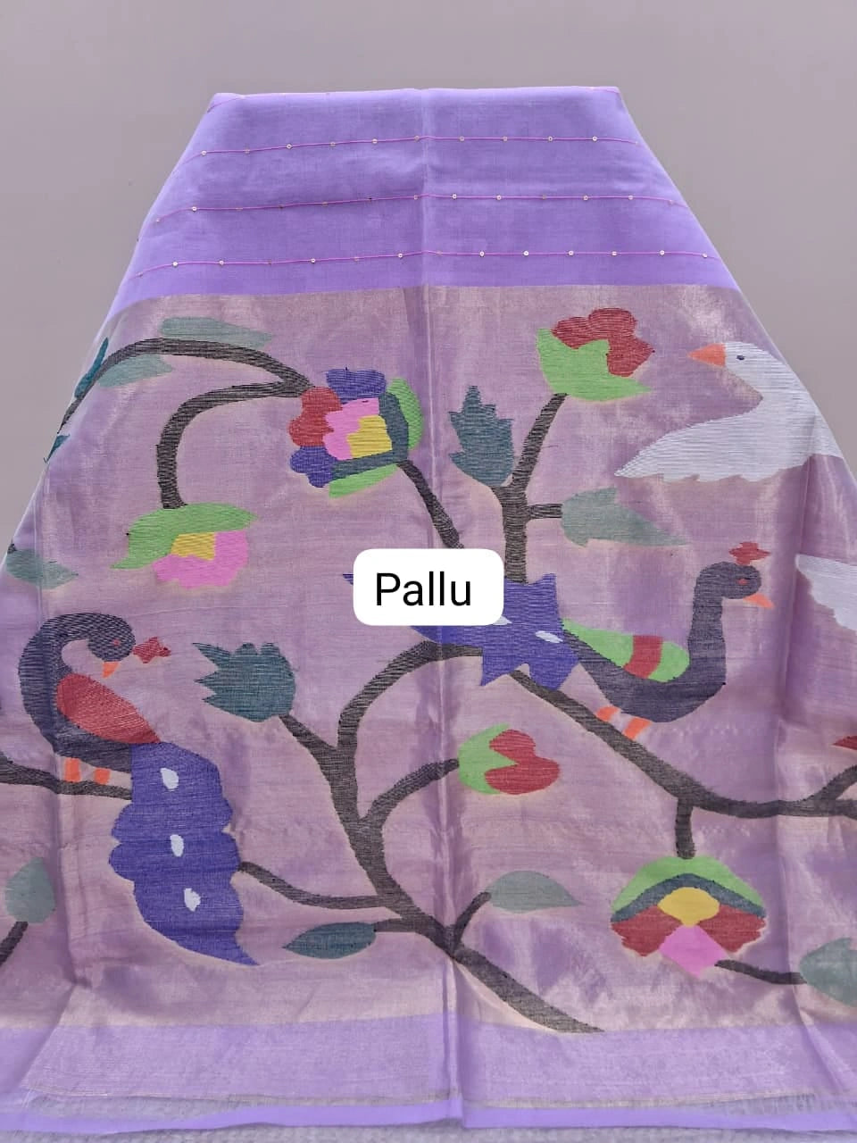 Lavender Pure Muslin Saree pallu