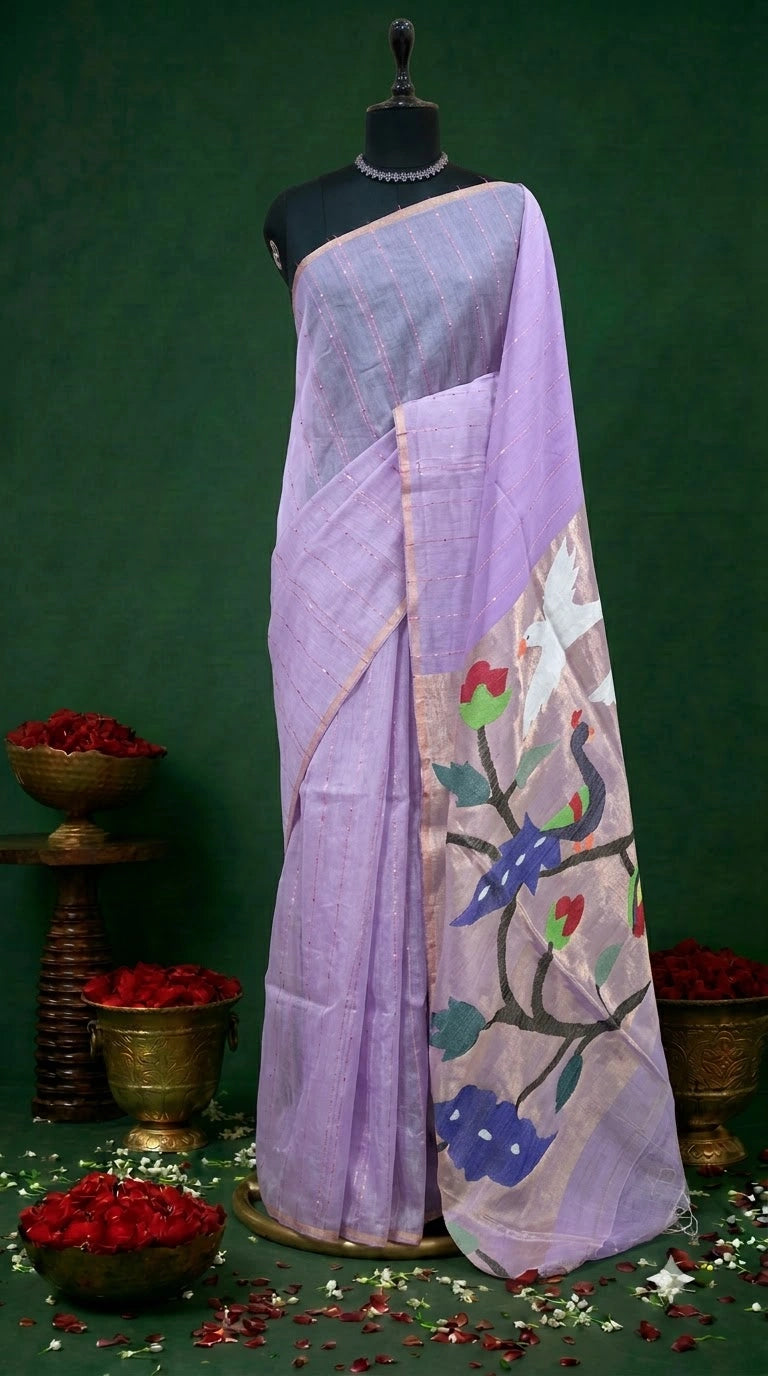 Lavender Pure Muslin Saree
