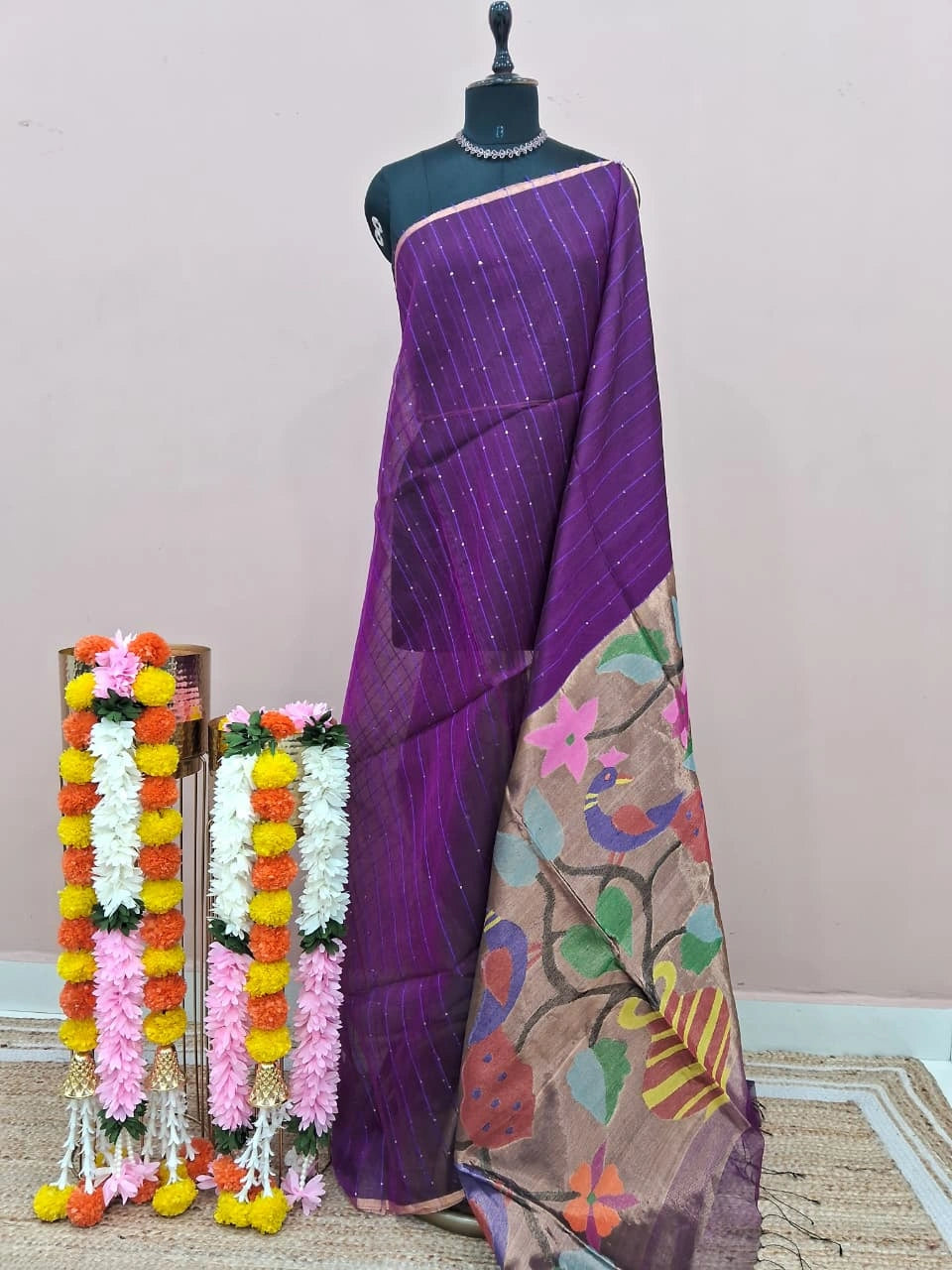 Purple Pure Muslin Saree