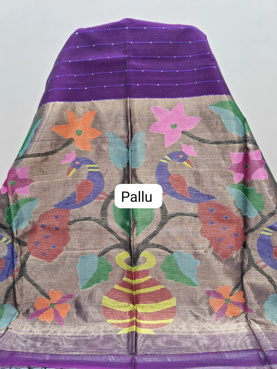 Purple Pure Muslin Saree Pallu