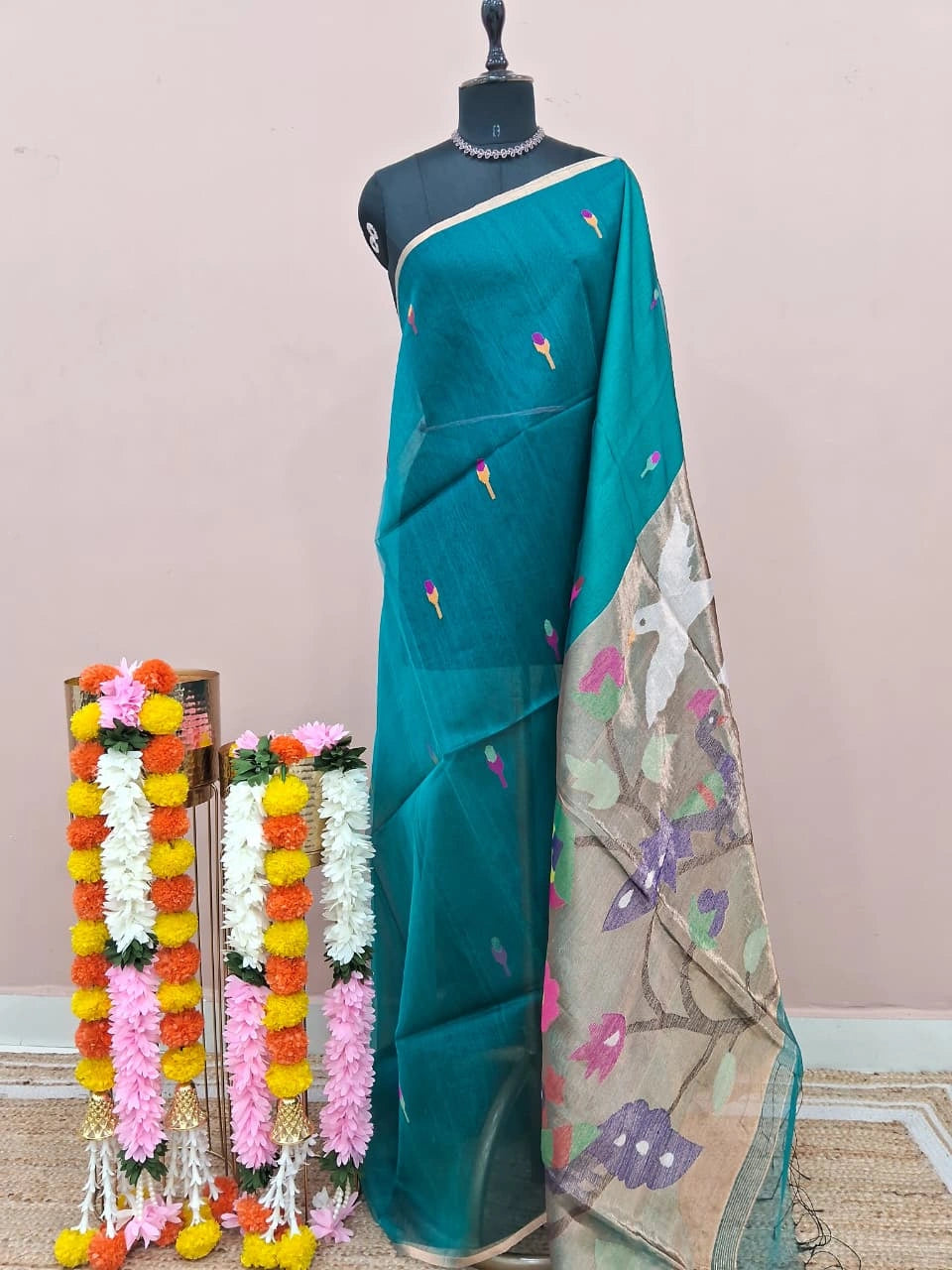 Rama Pure Green Muslin Saree 