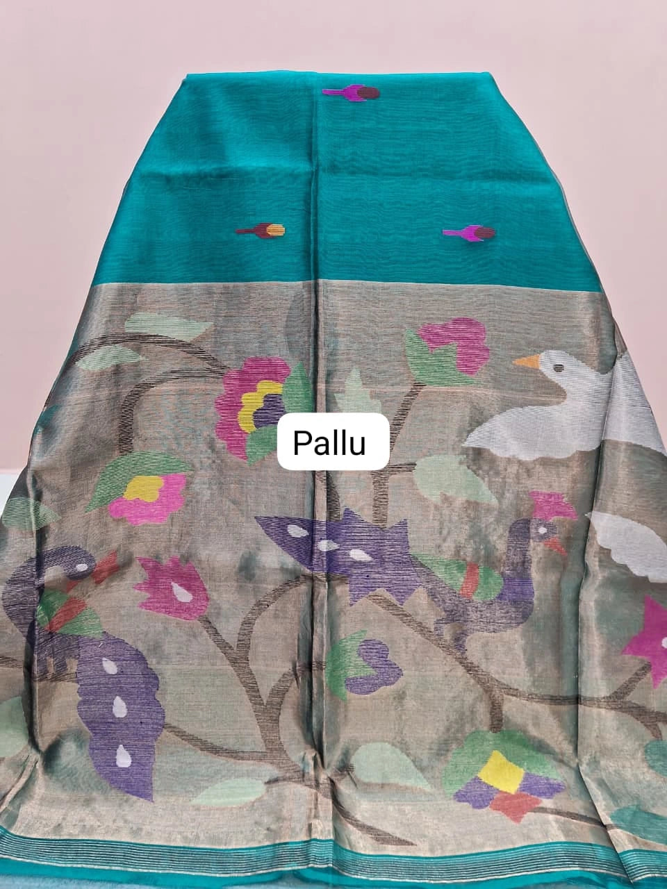Rama Pure Green Muslin Saree Pallu