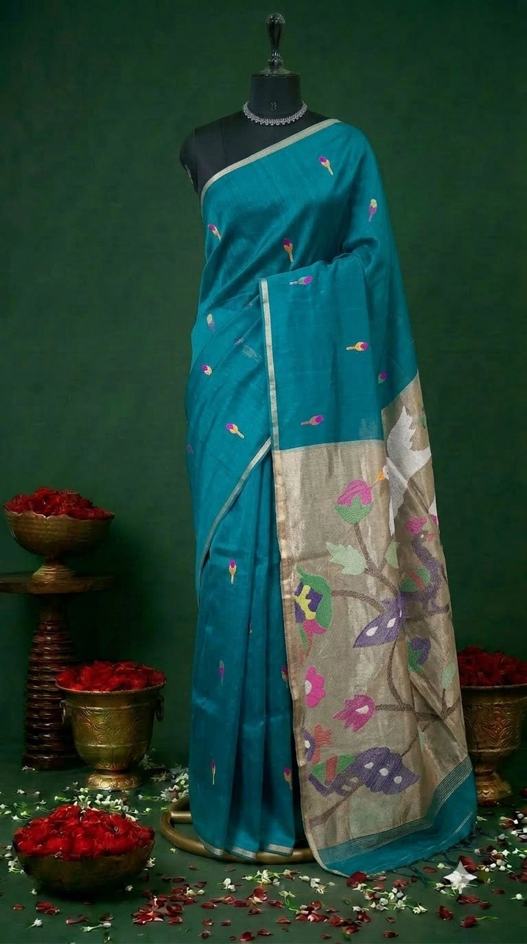 Rama Pure Green Muslin Saree 