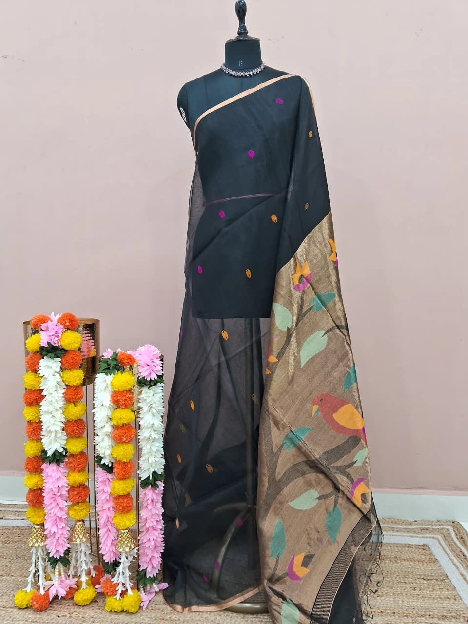 Black Pure Muslin Saree