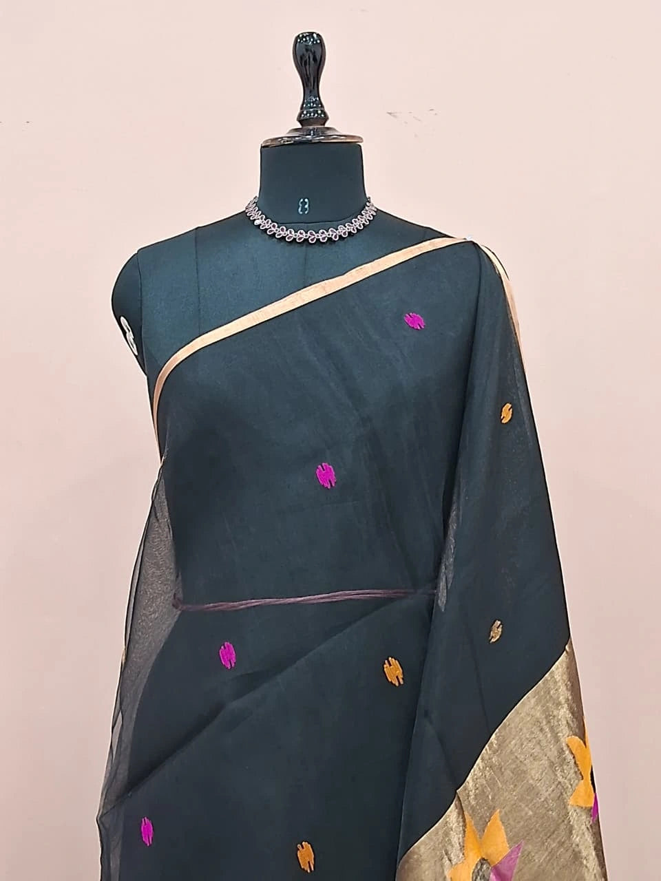Black Pure Muslin Saree 1