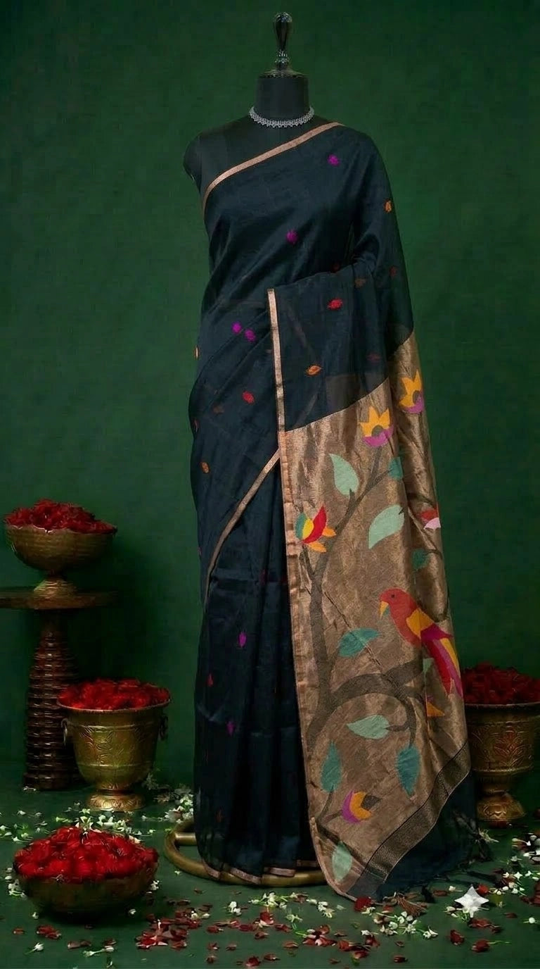 Black Pure Muslin Saree