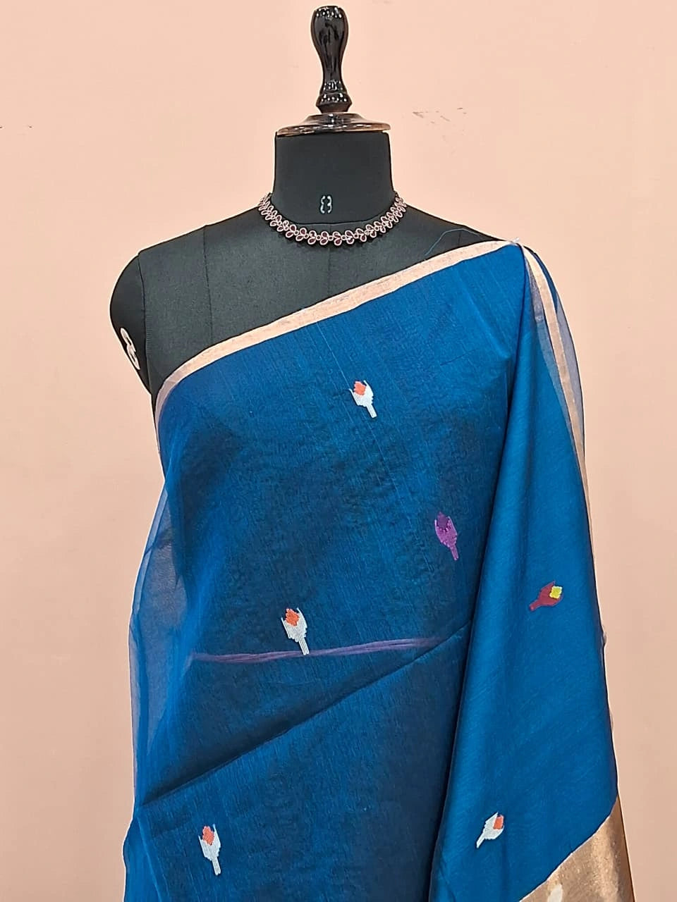 Royal Pure Blue Muslin Saree 1