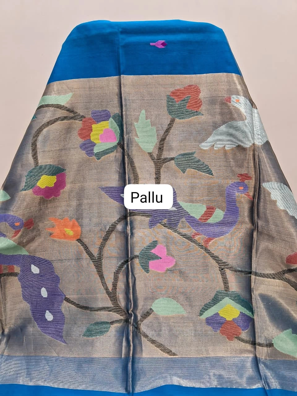 Royal Pure Blue Muslin Saree Pallu