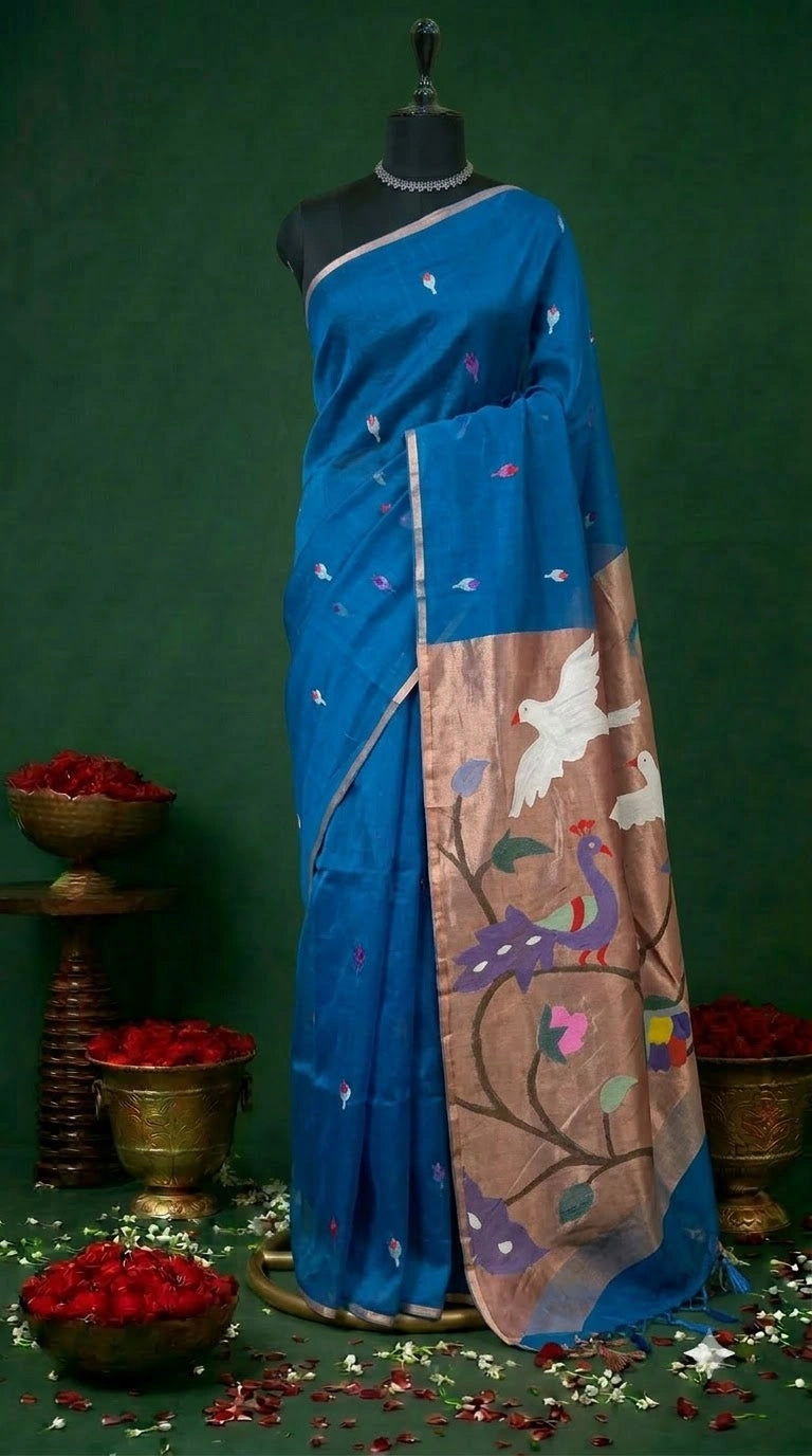 Royal Pure Blue Muslin Saree