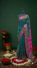 Peacock Green Muslin Saree