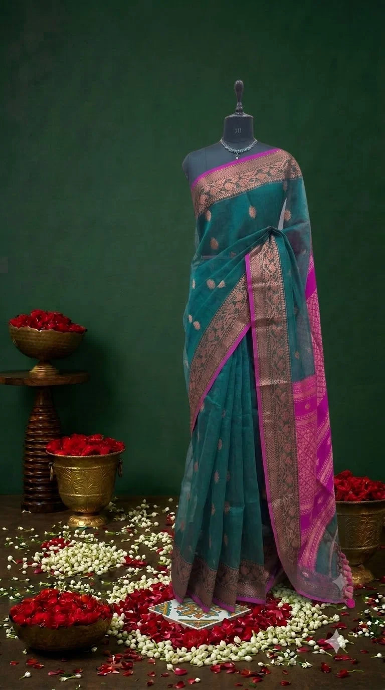 Peacock Green Muslin Saree