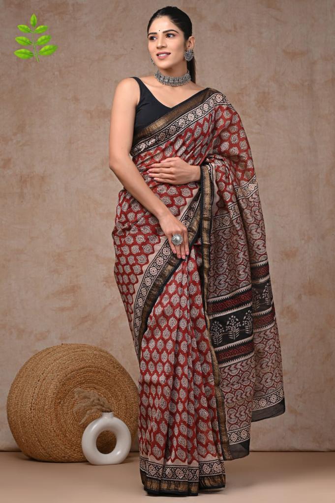 Maroon maheshwari silk cotton saree