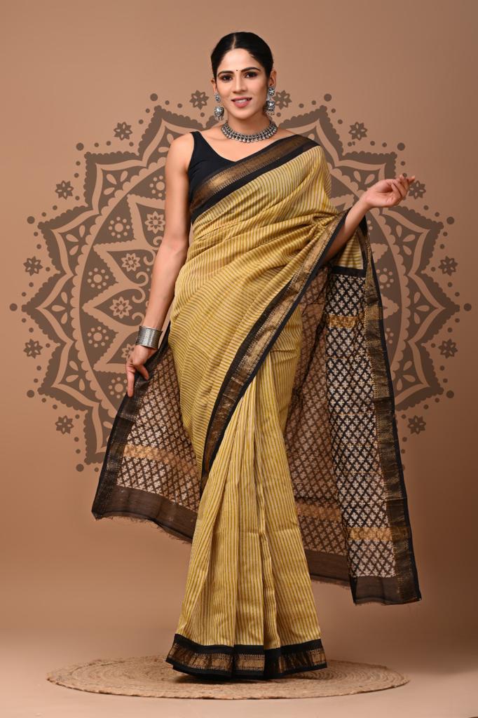 Cream maheshwari silk cotton saree