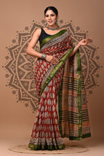 Brick Red maheshwari silk cotton saree