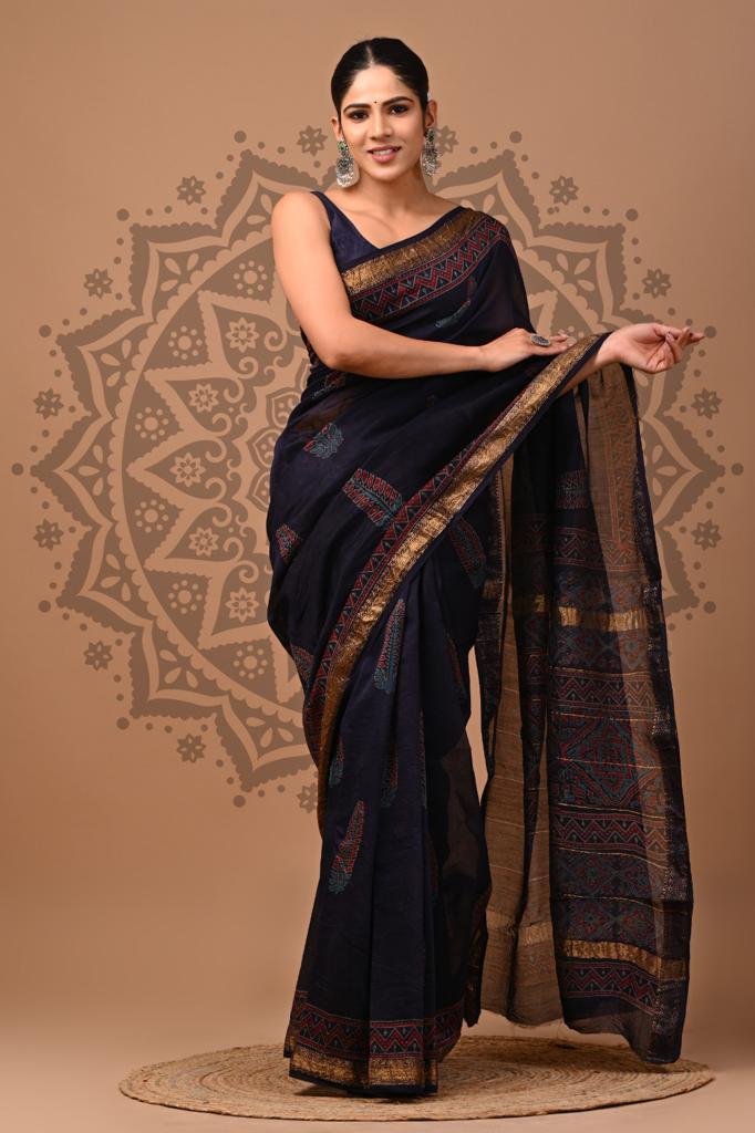 Deep Blue maheshwari silk cotton saree