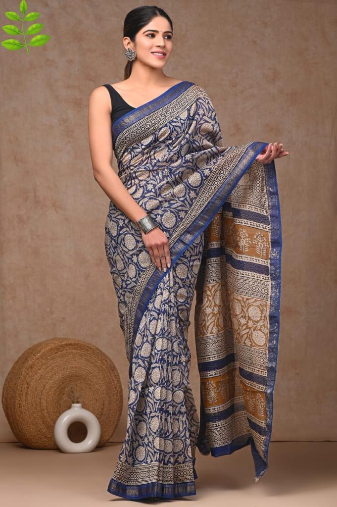 Beige maheshwari silk cotton saree