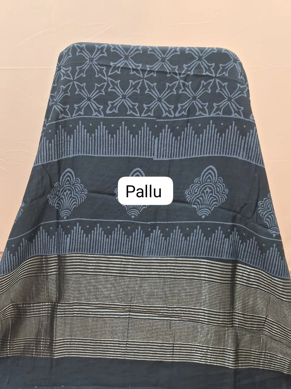 Metal Grey Maheshwari Cotton Saree pallu