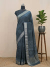 Metal Grey Maheshwari Cotton Saree 