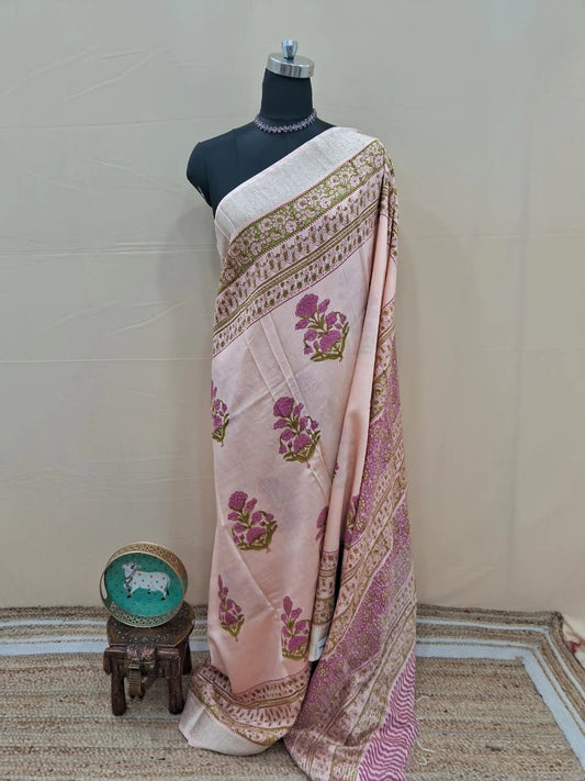 Elegant Peach Maheshwari Cotton Saree 