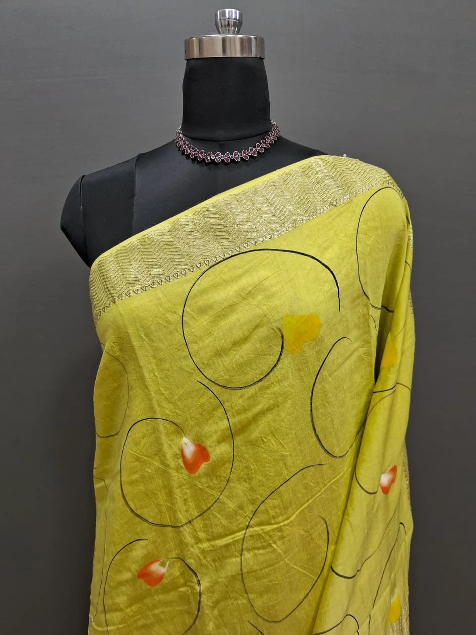 Lemon Yellow Maheshwari Cotton Saree 1