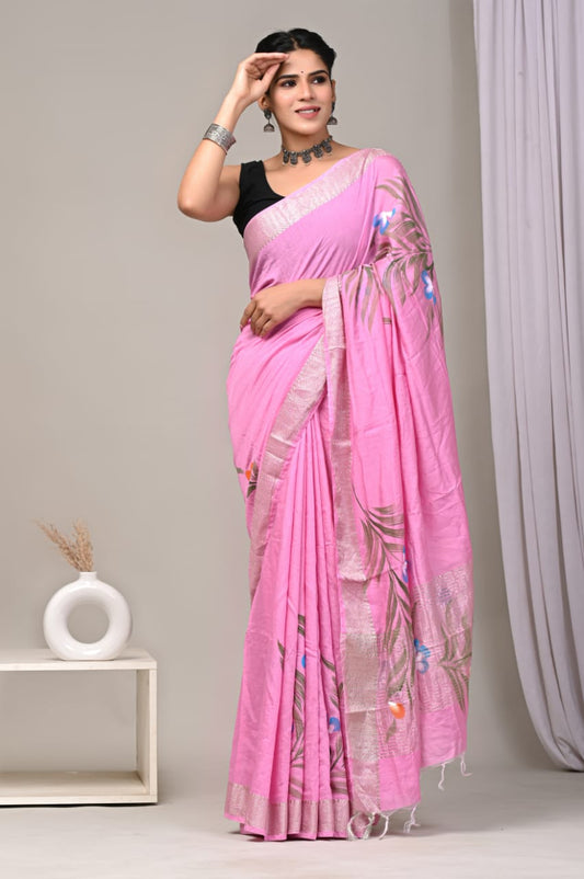 Pink Maheshwari Cotton Saree