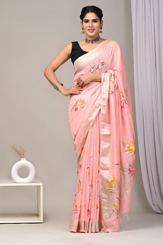 Blush Pink Maheshwari Cotton Saree