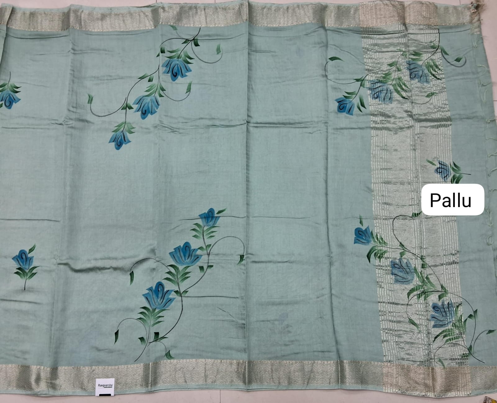 Mint Green Maheshwari Cotton Saree pallu