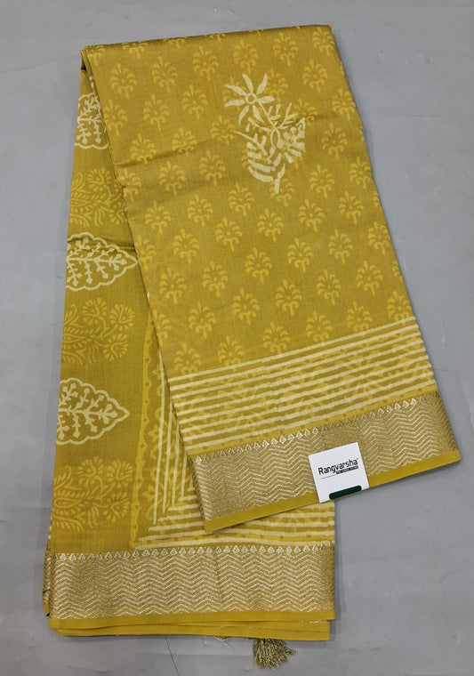 Olive Green Maheshwari Cotton Saree