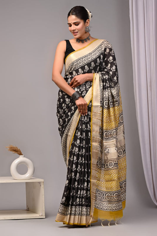 Black Maheshwari Cotton Saree 