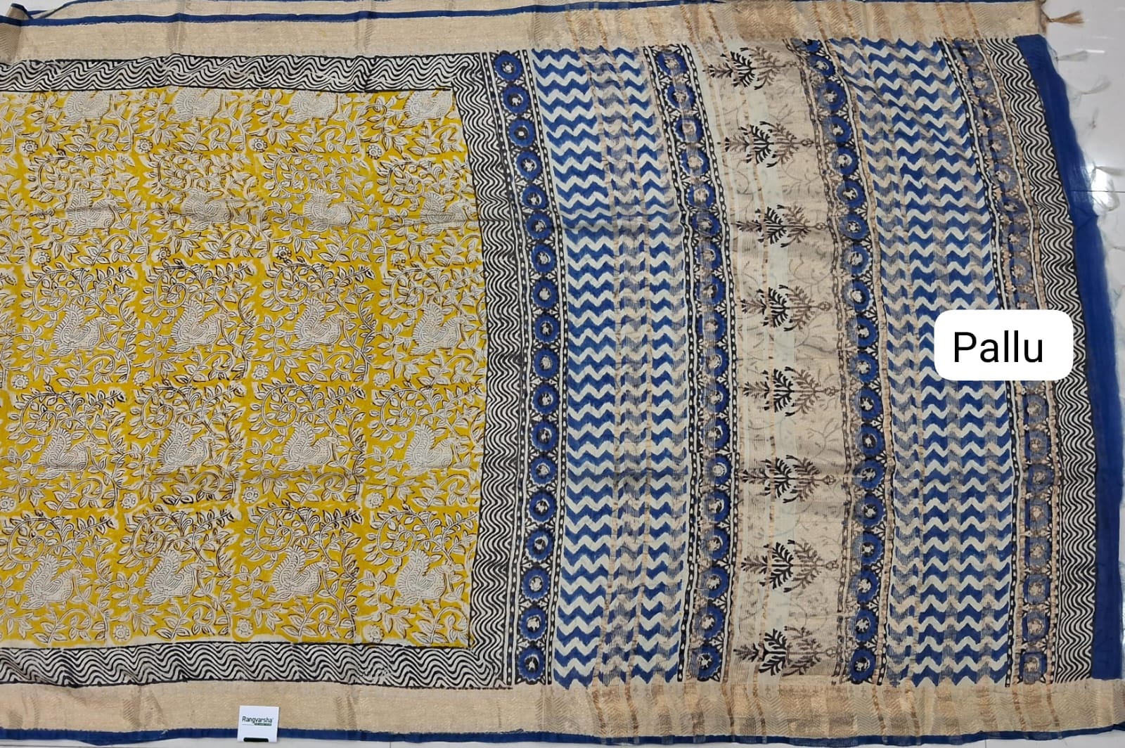 Mango Yellow Maheswari Cotton Saree pallu