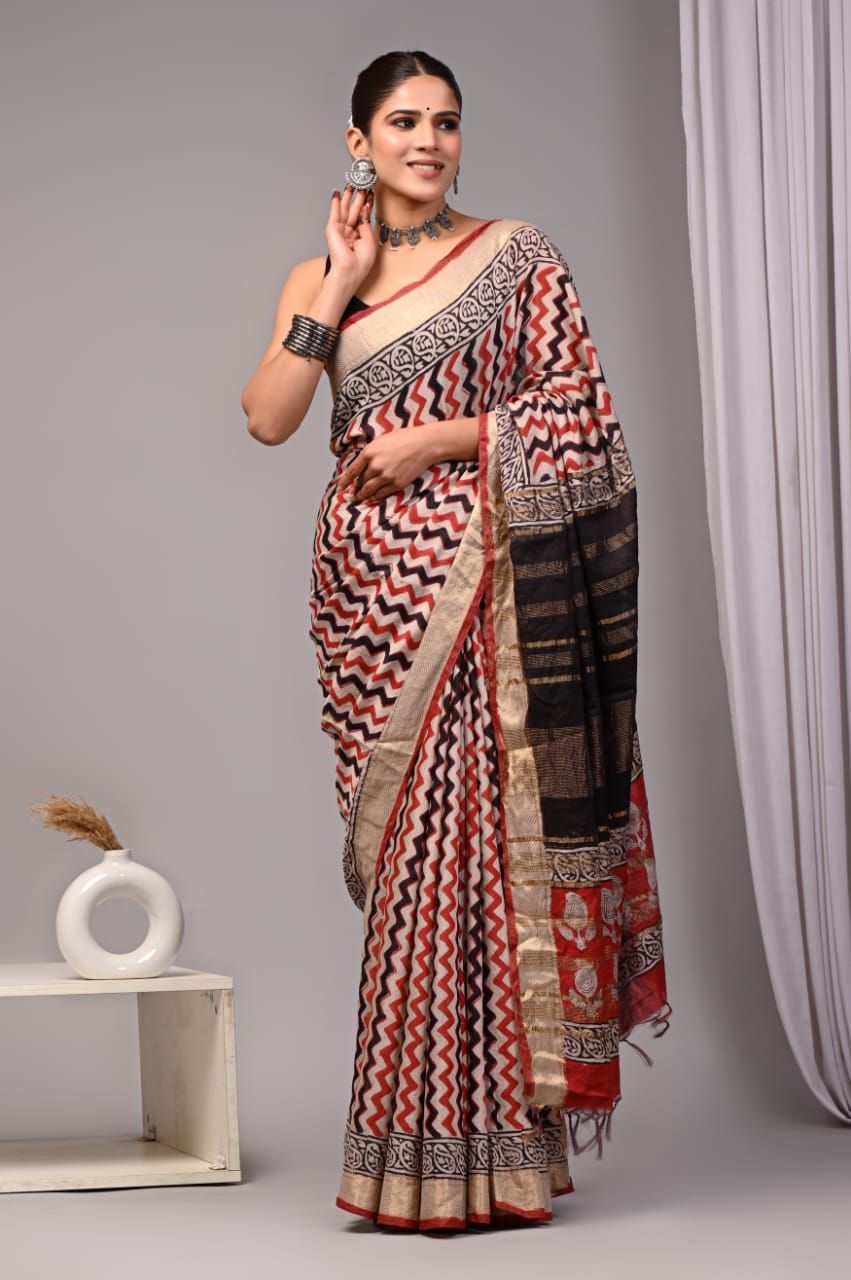 Cream Maheshwari Cotton Saree