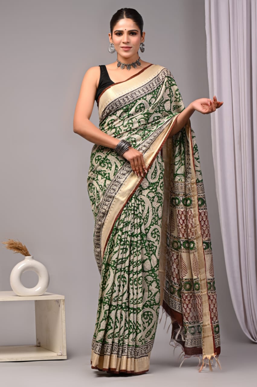 Green Maheshwari Cotton Saree