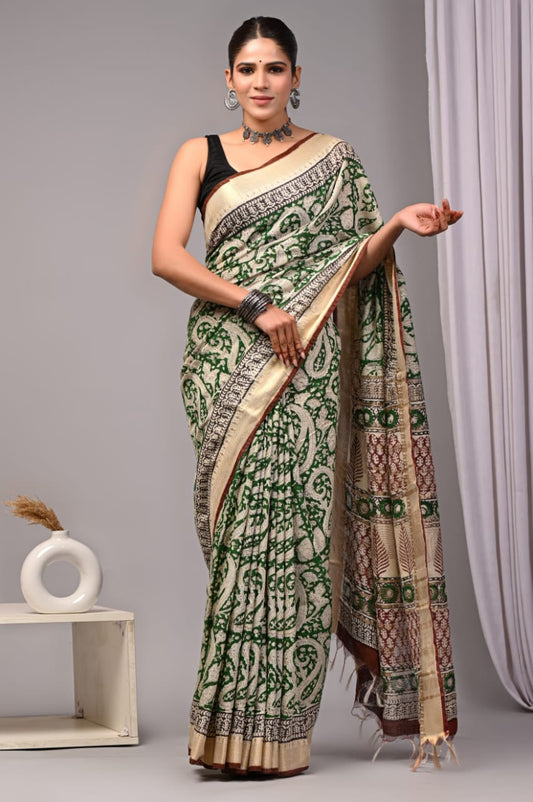 Green Maheshwari Cotton Saree