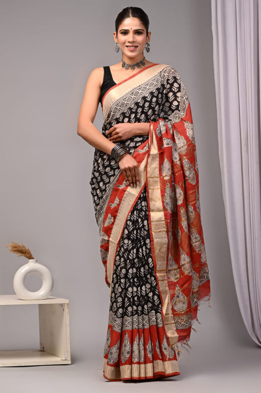 Black Maheshwari Cotton Saree