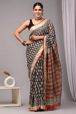 Black Maheshwari Cotton Saree