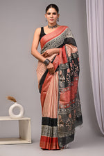 Cream Maheshwari Cotton Saree