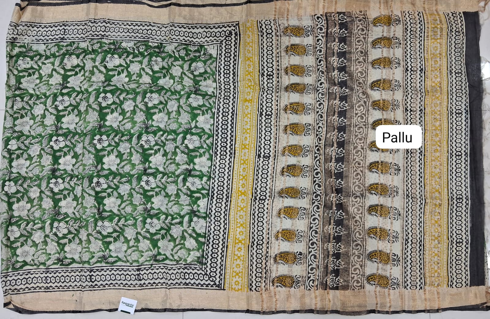 Green Maheshwari Cotton Saree pallu